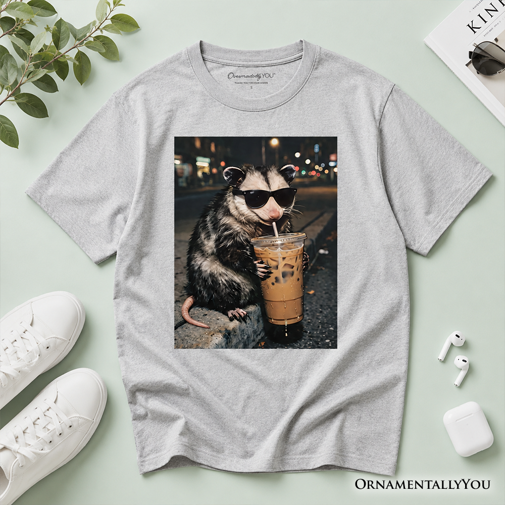 Kids Iced Coffee Opossum T-Shirt, Funny Animal Meme Youth Tee