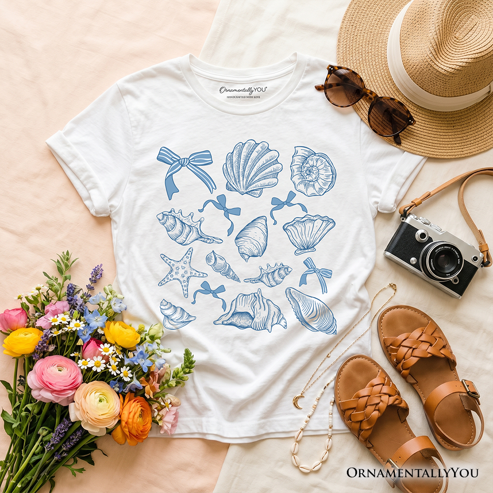 Kids Coquette Seashell Summer Vibe T-Shirt, Retro Beach Tee Gift for Ocean Lover