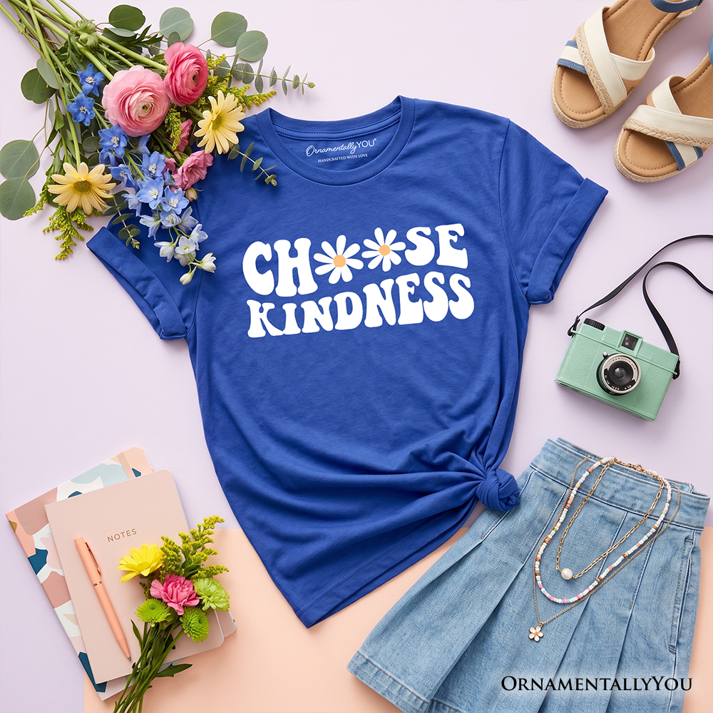 Choose Kindness Daisies Kids T-Shirt, Retro Groovy Positive Quote Tee for Youth