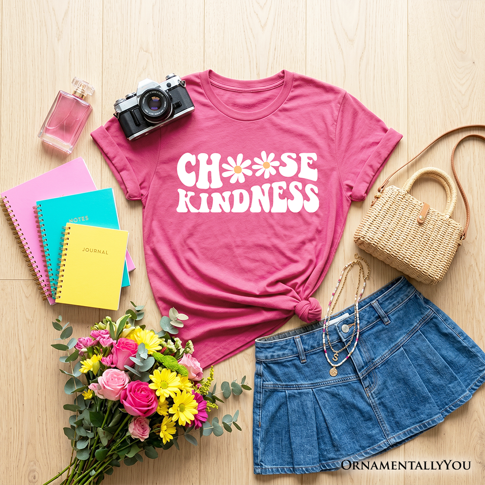 Choose Kindness Daisies Kids T-Shirt, Retro Groovy Positive Quote Tee for Youth