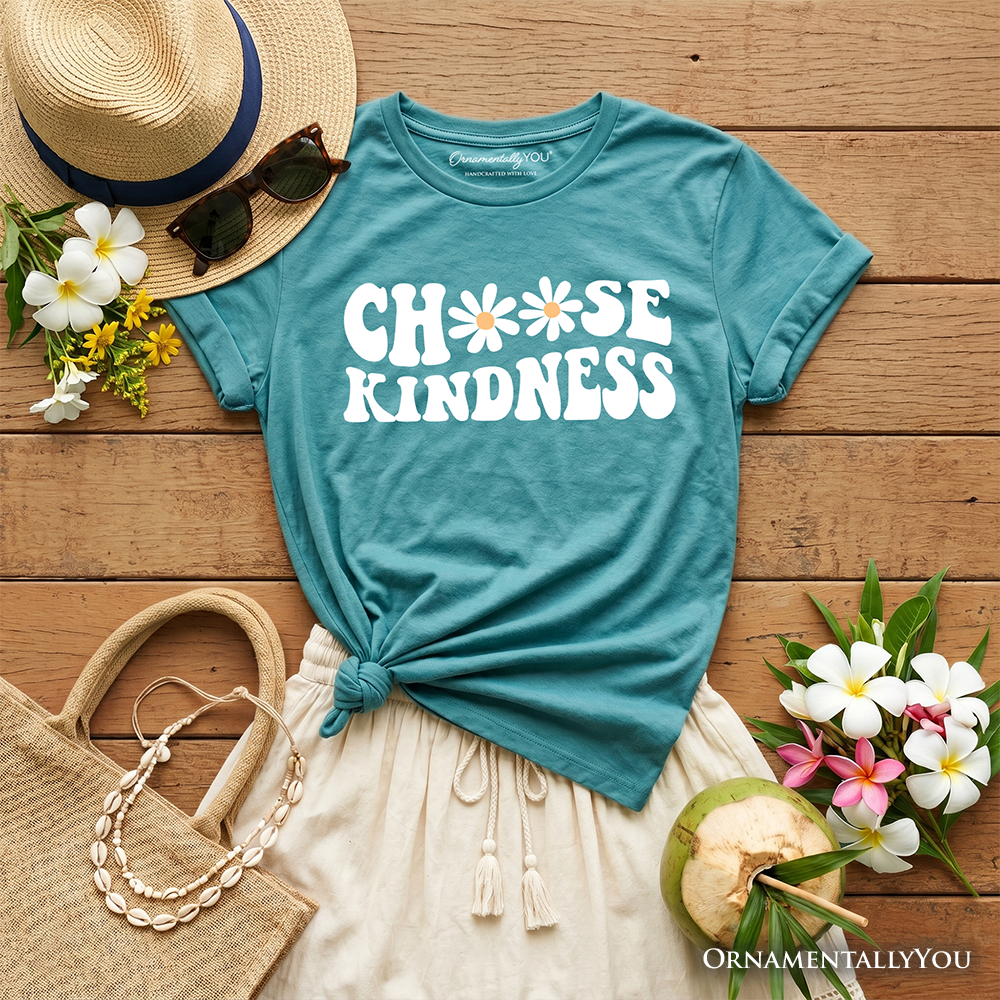 Choose Kindness Daisies Kids T-Shirt, Retro Groovy Positive Quote Tee for Youth