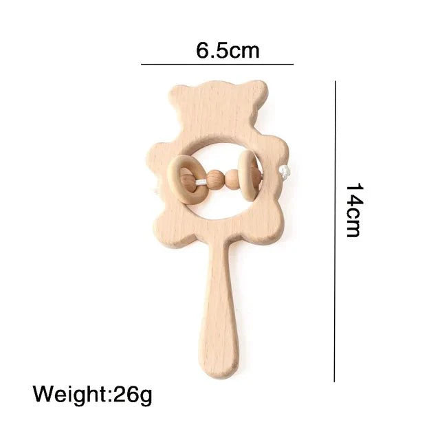 Wooden Baby Rattles Set | Beech Wood Teether and Musical Montessori Toy for Infants